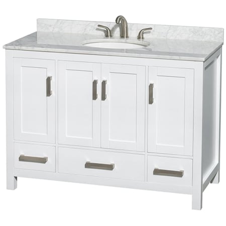 A large image of the Wyndham Collection WCS141448SUNOMXX White / White Carrara Marble Top / Brushed Chrome Hardware