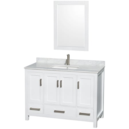 A large image of the Wyndham Collection WCS141448SUNSM24 White / White Carrara Marble Top / Brushed Chrome Hardware