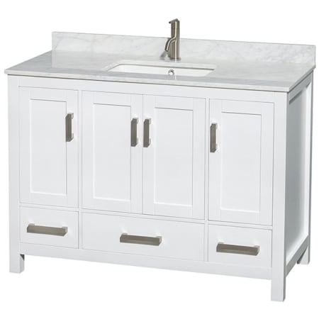 A large image of the Wyndham Collection WCS141448SUNSMXX White / White Carrara Marble Top / Brushed Chrome Hardware