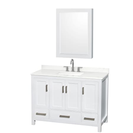 A large image of the Wyndham Collection WCS141448S-QTZ-US3MED White / Giotto Quartz Top / Brushed Chrome Hardware