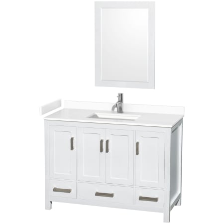 A large image of the Wyndham Collection WCS141448S-VCA-M24 White / White Cultured Marble Top / Brushed Chrome Hardware