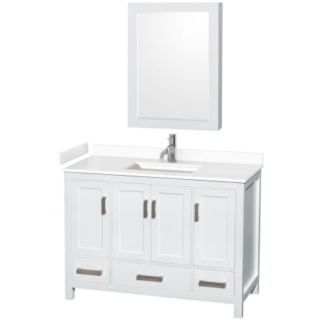 A large image of the Wyndham Collection WCS141448S-VCA-MED White / White Cultured Marble Top / Brushed Chrome Hardware
