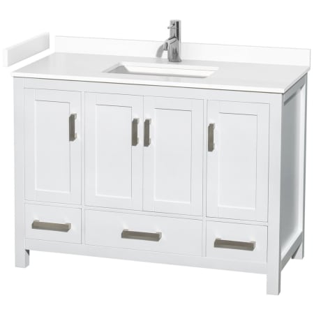 A large image of the Wyndham Collection WCS141448S-VCA-MXX White / White Cultured Marble Top / Brushed Chrome Hardware