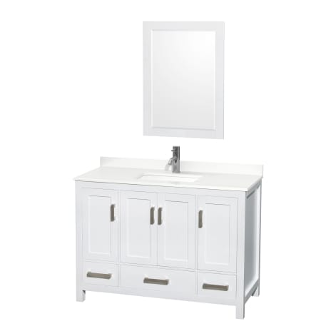 A large image of the Wyndham Collection WCS141448S-QTZ-UNSM24 White / White Quartz Top / Brushed Chrome Hardware