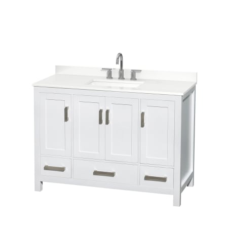 A large image of the Wyndham Collection WCS141448S-QTZ-US3MXX White / White Quartz Top / Brushed Chrome Hardware