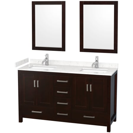 A large image of the Wyndham Collection WCS141460D-VCA-M24 Espresso / Carrara Cultured Marble Top / Brushed Chrome Hardware