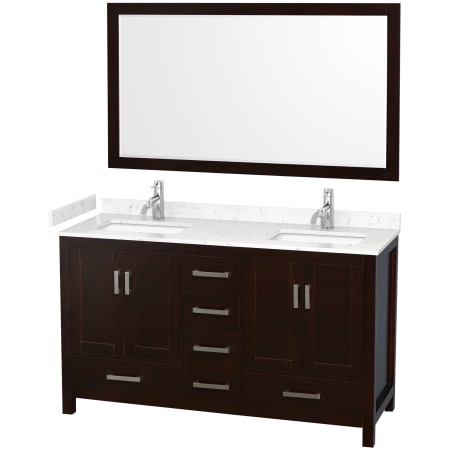 A large image of the Wyndham Collection WCS141460D-VCA-M58 Espresso / Carrara Cultured Marble Top / Brushed Chrome Hardware