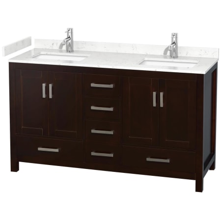 A large image of the Wyndham Collection WCS141460D-VCA-MXX Espresso / Carrara Cultured Marble Top / Brushed Chrome Hardware