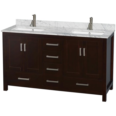 A large image of the Wyndham Collection WCS141460DUNSMXX Espresso / White Carrara Marble Top / Brushed Chrome Hardware