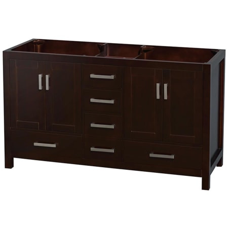 A large image of the Wyndham Collection WC-1414-60-DBL-UM-VAN Espresso / Brushed Chrome Hardware