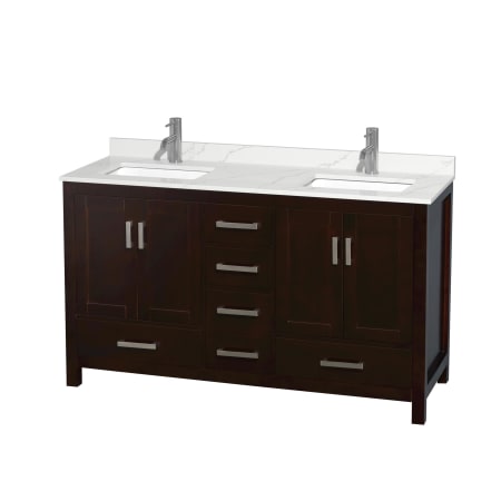 A large image of the Wyndham Collection WCS141460D-QTZ-UNSMXX Espresso / Giotto Quartz Top / Brushed Chrome Hardware