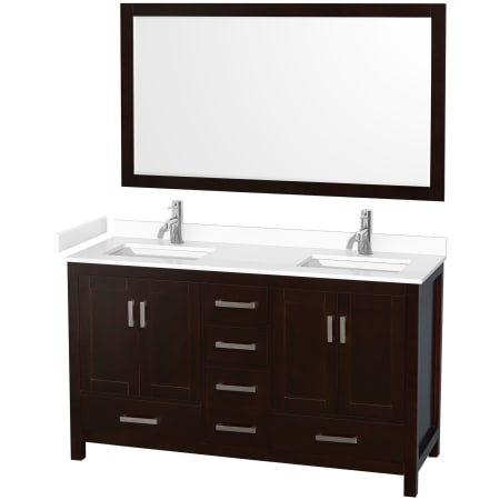 A large image of the Wyndham Collection WCS141460D-VCA-M58 Espresso / White Cultured Marble Top / Brushed Chrome Hardware