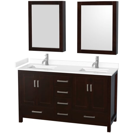 A large image of the Wyndham Collection WCS141460D-VCA-MED Espresso / White Cultured Marble Top / Brushed Chrome Hardware