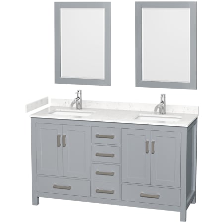 A large image of the Wyndham Collection WCS141460D-VCA-M24 Gray / Carrara Cultured Marble Top / Brushed Chrome Hardware