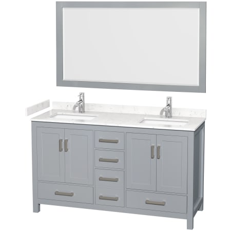 A large image of the Wyndham Collection WCS141460D-VCA-M58 Gray / Carrara Cultured Marble Top / Brushed Chrome Hardware