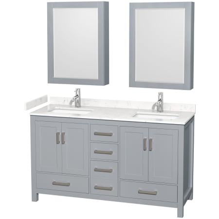 A large image of the Wyndham Collection WCS141460D-VCA-MED Gray / Carrara Cultured Marble Top / Brushed Chrome Hardware