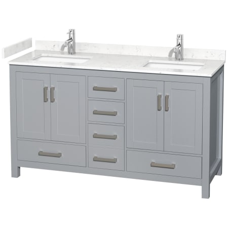 A large image of the Wyndham Collection WCS141460D-VCA-MXX Gray / Carrara Cultured Marble Top / Brushed Chrome Hardware