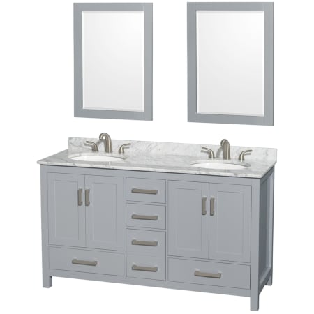 A large image of the Wyndham Collection WCS141460DUNOM24 Gray / White Carrara Marble Top / Brushed Chrome Hardware