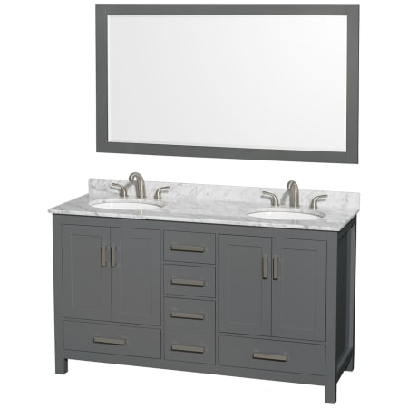 A large image of the Wyndham Collection WCS141460DUNOM58 Gray / White Carrara Marble Top / Brushed Chrome Hardware