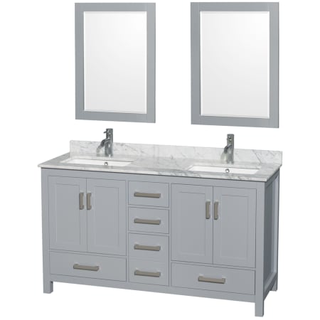 A large image of the Wyndham Collection WCS141460DUNSM24 Gray / White Carrara Marble Top / Brushed Chrome Hardware