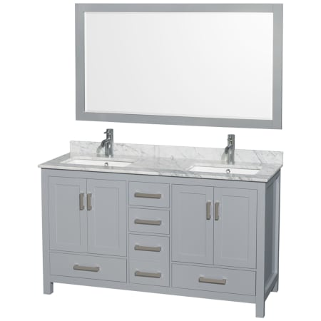 A large image of the Wyndham Collection WCS141460DUNSM58 Gray / White Carrara Marble Top / Brushed Chrome Hardware
