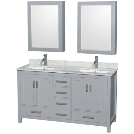 A large image of the Wyndham Collection WCS141460DUNSMED Gray / White Carrara Marble Top / Brushed Chrome Hardware