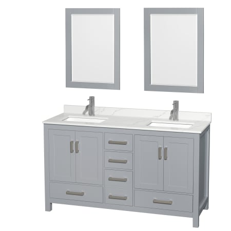 A large image of the Wyndham Collection WCS141460D-QTZ-UNSM24 Gray / Giotto Quartz Top / Brushed Chrome Hardware