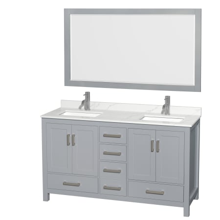 A large image of the Wyndham Collection WCS141460D-QTZ-UNSM58 Gray / Giotto Quartz Top / Brushed Chrome Hardware