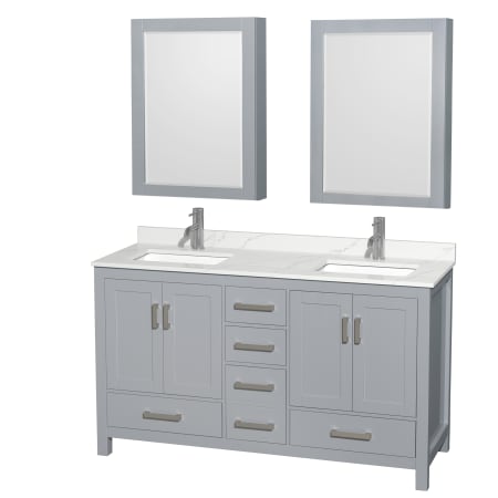 A large image of the Wyndham Collection WCS141460D-QTZ-UNSMED Gray / Giotto Quartz Top / Brushed Chrome Hardware