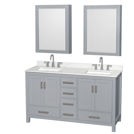 A large image of the Wyndham Collection WCS141460D-QTZ-US3MED Gray / Giotto Quartz Top / Brushed Chrome Hardware