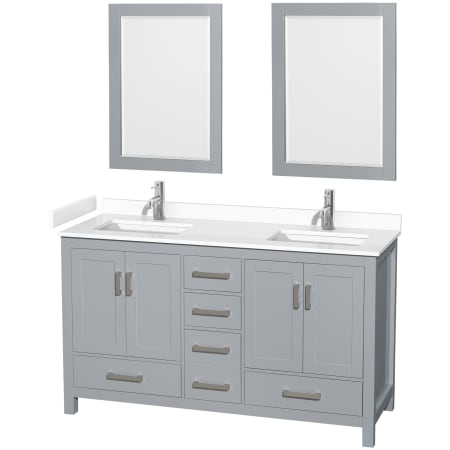 A large image of the Wyndham Collection WCS141460D-VCA-M24 Gray / White Cultured Marble Top / Brushed Chrome Hardware