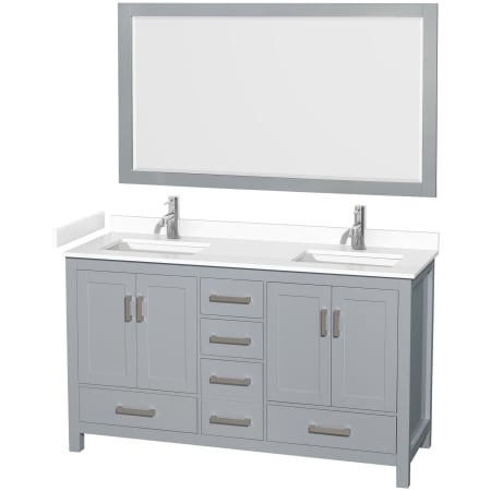 A large image of the Wyndham Collection WCS141460D-VCA-M58 Gray / White Cultured Marble Top / Brushed Chrome Hardware