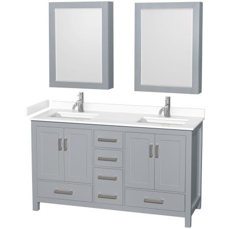 A large image of the Wyndham Collection WCS141460D-VCA-MED Gray / White Cultured Marble Top / Brushed Chrome Hardware