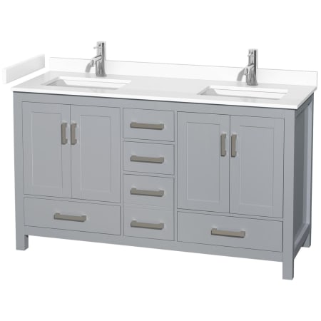 A large image of the Wyndham Collection WCS141460D-VCA-MXX Gray / White Cultured Marble Top / Brushed Chrome Hardware