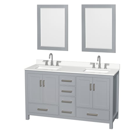 A large image of the Wyndham Collection WCS141460D-QTZ-US3M24 Gray / White Quartz Top / Brushed Chrome Hardware