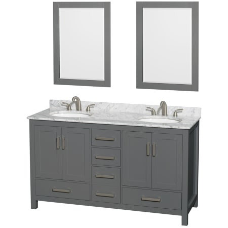 A large image of the Wyndham Collection WCS141460DUNOM24 Dark Gray / White Carrara Marble Top / Brushed Chrome Hardware