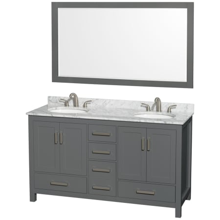 A large image of the Wyndham Collection WCS141460DUNOM58 Dark Gray / White Carrara Marble Top / Brushed Chrome Hardware