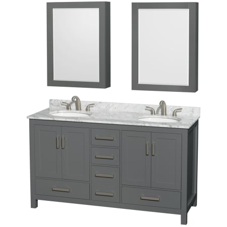 A large image of the Wyndham Collection WCS141460DUNOMED Dark Gray / White Carrara Marble Top / Brushed Chrome Hardware