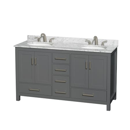 A large image of the Wyndham Collection WCS141460DUNOMXX Dark Gray / White Carrara Marble Top / Brushed Chrome Hardware