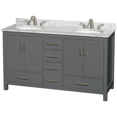 A large image of the Wyndham Collection WCS141460DUNOMXX Dark Gray / White Carrara Marble Top / Brushed Chrome Hardware