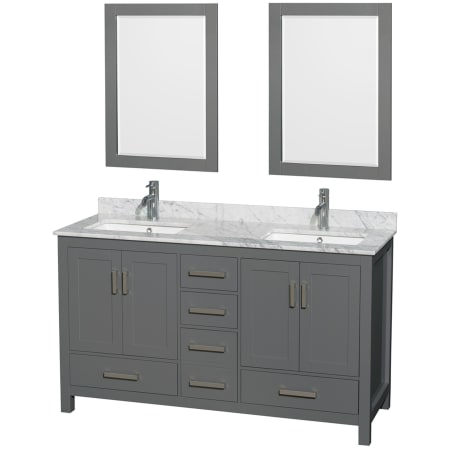 A large image of the Wyndham Collection WCS141460DUNSM24 Dark Gray / White Carrara Marble Top / Brushed Chrome Hardware