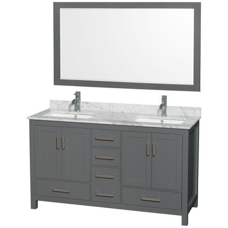 A large image of the Wyndham Collection WCS141460DUNSM58 Dark Gray / White Carrara Marble Top / Brushed Chrome Hardware