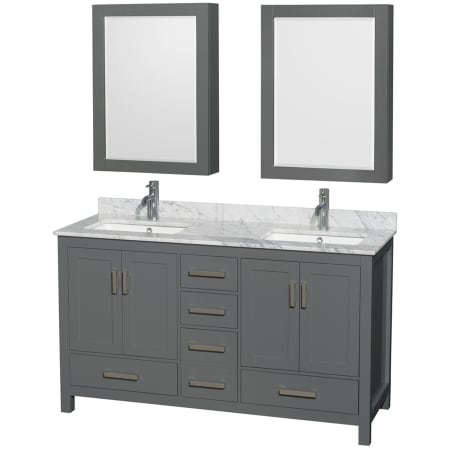 A large image of the Wyndham Collection WCS141460DUNSMED Dark Gray / White Carrara Marble Top / Brushed Chrome Hardware