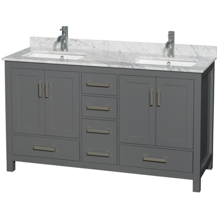 A large image of the Wyndham Collection WCS141460DUNSMXX Dark Gray / White Carrara Marble Top / Brushed Chrome Hardware