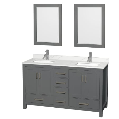 A large image of the Wyndham Collection WCS141460D-QTZ-UNSM24 Dark Gray / Giotto Quartz Top / Brushed Chrome Hardware