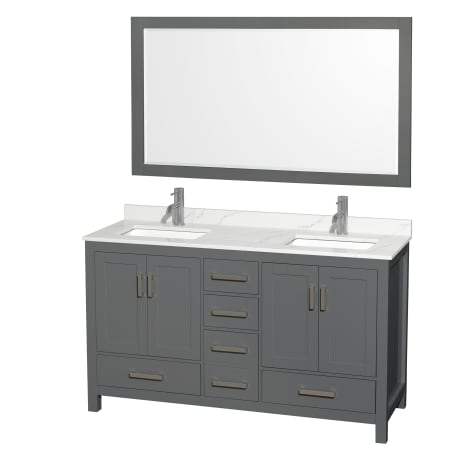 A large image of the Wyndham Collection WCS141460D-QTZ-UNSM58 Dark Gray / Giotto Quartz Top / Brushed Chrome Hardware