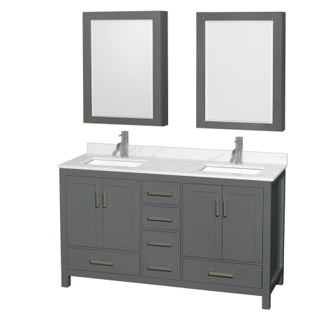 A large image of the Wyndham Collection WCS141460D-QTZ-UNSMED Dark Gray / Giotto Quartz Top / Brushed Chrome Hardware