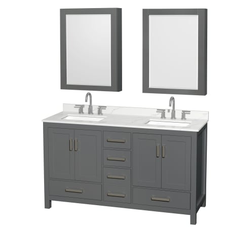 A large image of the Wyndham Collection WCS141460D-QTZ-US3MED Dark Gray / Giotto Quartz Top / Brushed Chrome Hardware