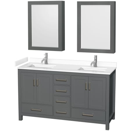 A large image of the Wyndham Collection WCS141460D-VCA-MED Dark Gray / White Cultured Marble Top / Brushed Chrome Hardware