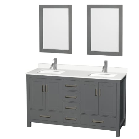 A large image of the Wyndham Collection WCS141460D-QTZ-UNSM24 Dark Gray / White Quartz Top / Brushed Chrome Hardware